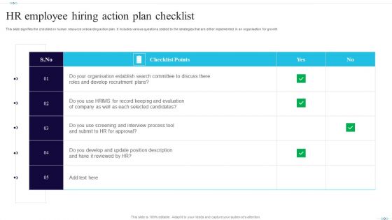 HR Employee Hiring Action Plan Checklist Designs PDF