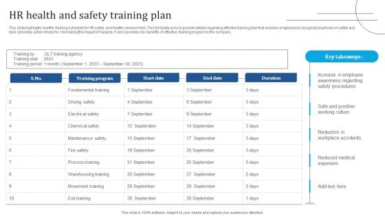 HR Health And Safety Training Plan Diagrams PDF