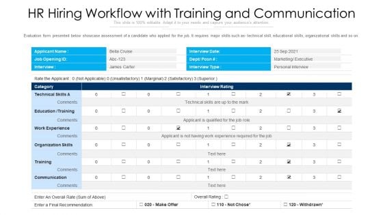 HR Hiring Workflow With Training And Communication Ppt Pictures Master Slide PDF