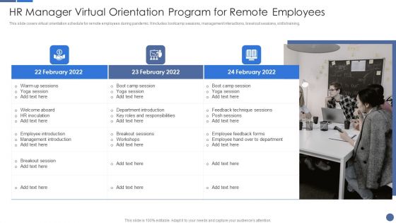 HR Manager Virtual Orientation Program For Remote Employees Infographics PDF