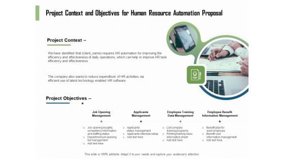 HR Process Automation Project Context And Objectives For Human Resource Automation Proposal Professional PDF