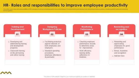 HR Roles And Responsibilities To Improve Employee Productivity Demonstration PDF