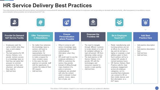HR Service Delivery Best Practices HR Service Delivery To Improve Effectiveness And Streamline Human Introduction PDF