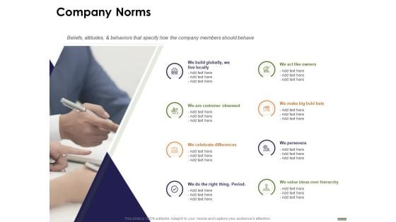 HR Strategy Employee Journey Company Norms Ppt Infographics Background Designs PDF