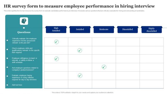 HR Survey Form To Measure Employee Performance In Hiring Interview Themes PDF