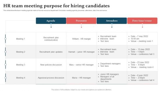 HR Team Meeting Purpose For Hiring Candidates Professional PDF