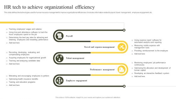 HR Tech To Achieve Organizational Efficiency Ppt PowerPoint Presentation Gallery Inspiration PDF HR Tech To Achieve Organizational Efficiency Ppt PowerPoint Presentation Gallery Inspiration PDF