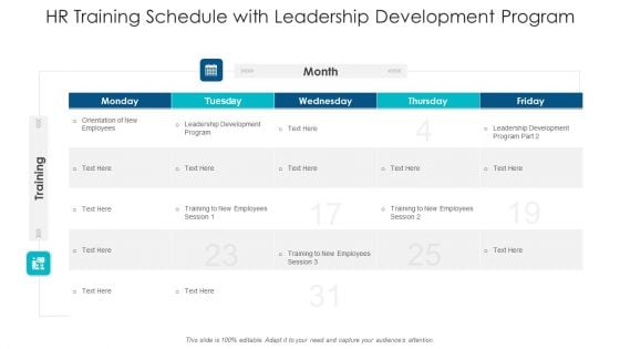 HR Training Schedule With Leadership Development Program Ppt PowerPoint Presentation Icon Deck PDF