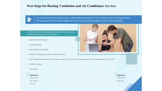 HVAC Next Steps For Heating Ventilation And Air Conditioner Services Ppt Summary Format PDF