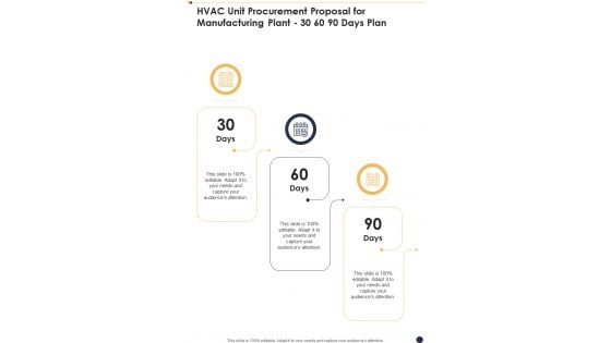 HVAC Unit Procurement Proposal For Manufacturing Plant 30 60 90 Days Plan One Pager Sample Example Document