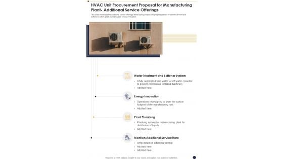 HVAC Unit Procurement Proposal For Manufacturing Plant Additional Service Offerings One Pager Sample Example Document