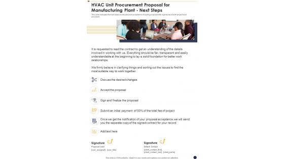 HVAC Unit Procurement Proposal For Manufacturing Plant Next Steps One Pager Sample Example Document HVAC Unit Procurement Proposal For Manufacturing Plant Next Steps One Pager Sample Example Document