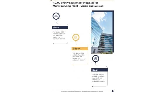 HVAC Unit Procurement Proposal For Manufacturing Plant Vision And Mission One Pager Sample Example Document