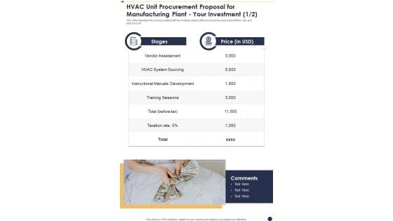 HVAC Unit Procurement Proposal For Manufacturing Plant Your Investment One Pager Sample Example Document