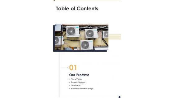 HVAC Unit Procurement Proposal For Manufacturing Table Of Contents One Pager Sample Example Document HVAC Unit Procurement Proposal For Manufacturing Table Of Contents One Pager Sample Example Document