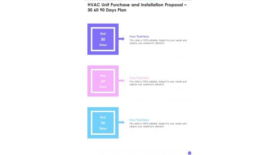 HVAC Unit Purchase And Installation Proposal 30 60 90 Days Plan One Pager Sample Example Document