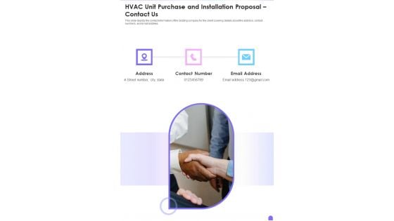 HVAC Unit Purchase And Installation Proposal Contact Us One Pager Sample Example Document