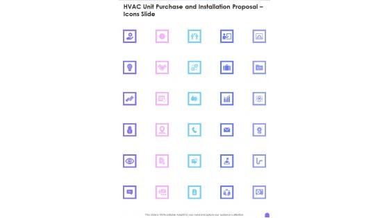 HVAC Unit Purchase And Installation Proposal Icons Slide One Pager Sample Example Document HVAC Unit Purchase And Installation Proposal Icons Slide One Pager Sample Example Document