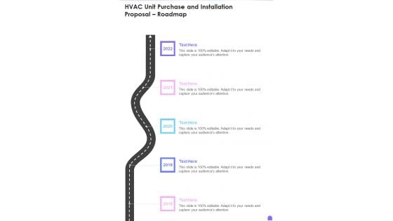 HVAC Unit Purchase And Installation Proposal Roadmap One Pager Sample Example Document HVAC Unit Purchase And Installation Proposal Roadmap One Pager Sample Example Document