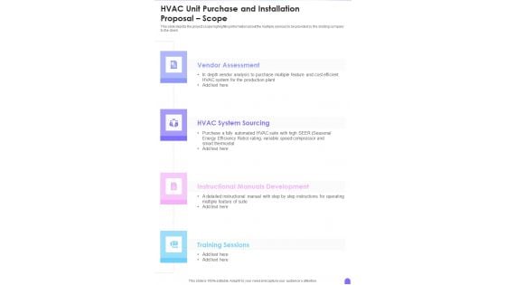 HVAC Unit Purchase And Installation Proposal Scope One Pager Sample Example Document