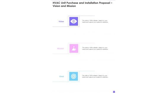 HVAC Unit Purchase And Installation Proposal Vision And Mission One Pager Sample Example Document