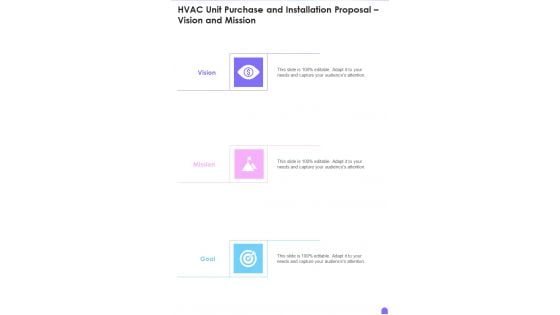 HVAC Unit Purchase And Installation Proposal Vision And Mission One Pager Sample Example Document HVAC Unit Purchase And Installation Proposal Vision And Mission One Pager Sample Example Document