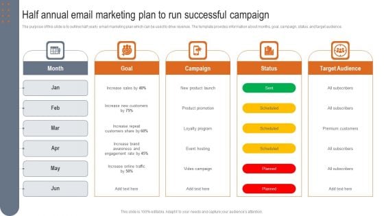 Half Annual Email Marketing Plan To Run Successful Campaign Elements PDF