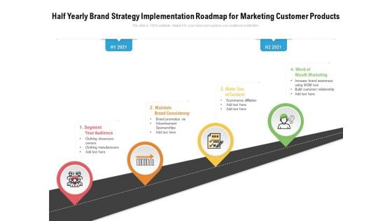 Half Yearly Brand Strategy Implementation Roadmap For Marketing Customer Products Portrait