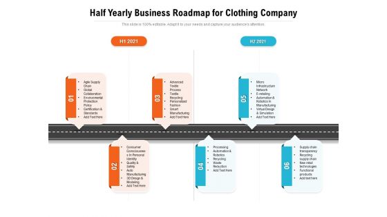 Half Yearly Business Roadmap For Clothing Company Demonstration