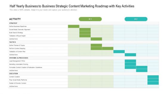 Half Yearly Business To Business Strategic Content Marketing Roadmap With Key Activities Brochure