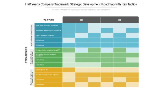 Half Yearly Company Trademark Strategic Development Roadmap With Key Tactics Topics