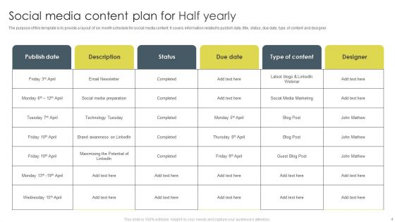 Half Yearly Content Project Plan Ppt PowerPoint Presentation Complete Deck With Slides