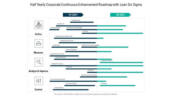 Half Yearly Corporate Continuous Enhancement Roadmap With Lean Six Sigma Template