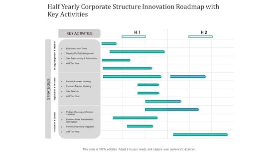 Half Yearly Corporate Structure Innovation Roadmap With Key Activities Clipart