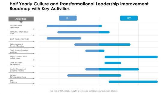 Half Yearly Culture And Transformational Leadership Improvement Roadmap With Key Activities Brochure