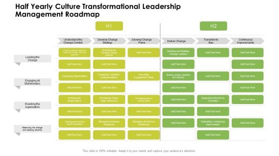 Half Yearly Culture Transformational Leadership Management Roadmap Microsoft