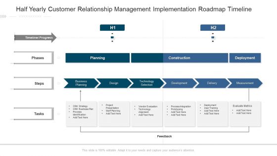 Half Yearly Customer Relationship Management Implementation Roadmap Timeline Elements Half Yearly Customer Relationship Management Implementation Roadmap Timeline Elements