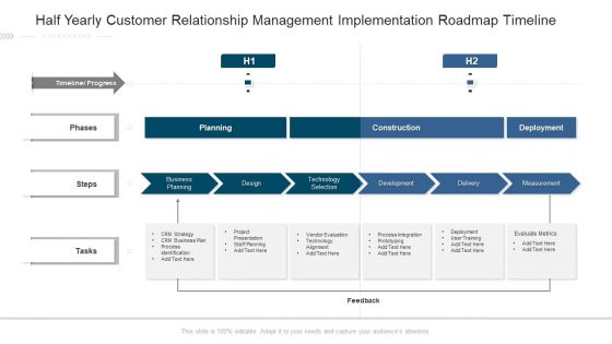 Half Yearly Customer Relationship Management Implementation Roadmap Timeline Elements