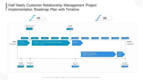 Half Yearly Customer Relationship Management Project Implementation Roadmap Plan With Timeline Pictures