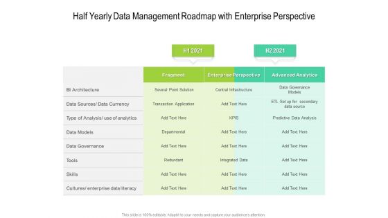 Half Yearly Data Management Roadmap With Enterprise Perspective Icons