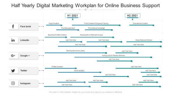 Half Yearly Digital Marketing Workplan For Online Business Support Demonstration