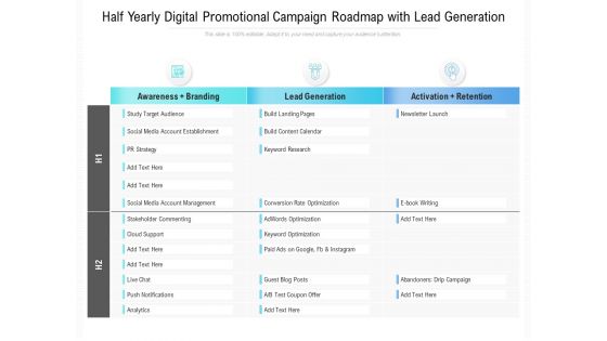 Half Yearly Digital Promotional Campaign Roadmap With Lead Generation Information