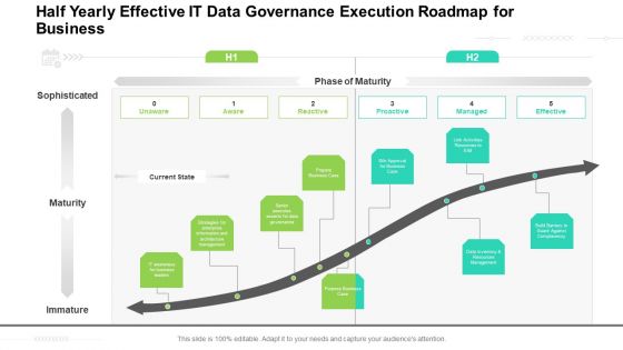 Half Yearly Effective IT Data Governance Execution Roadmap For Business Icons