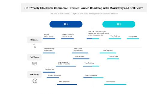 Half Yearly Electronic Commerce Product Launch Roadmap With Marketing And Self Serve Summary