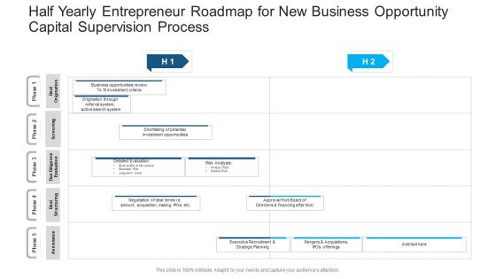 Half Yearly Entrepreneur Roadmap For New Business Opportunity Capital Supervision Process Elements PDF