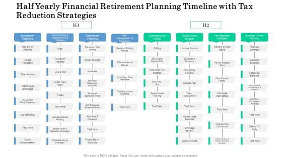 Half Yearly Financial Retirement Planning Timeline With Tax Reduction Strategies Brochure