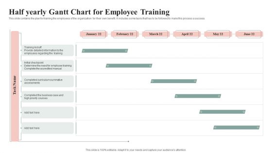 Half Yearly Gantt Chart For Employee Training Download PDF