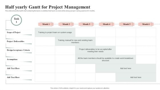 Half Yearly Gantt For Project Management Topics PDF