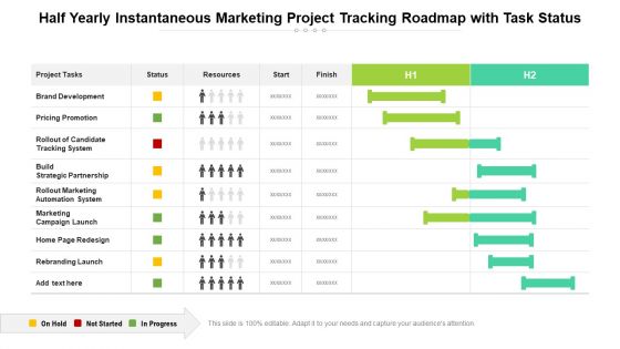 Half Yearly Instantaneous Marketing Project Tracking Roadmap With Task Status Sample
