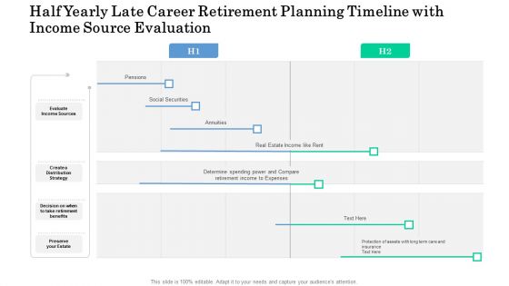 Half Yearly Late Career Retirement Planning Timeline With Income Source Evaluation Professional
